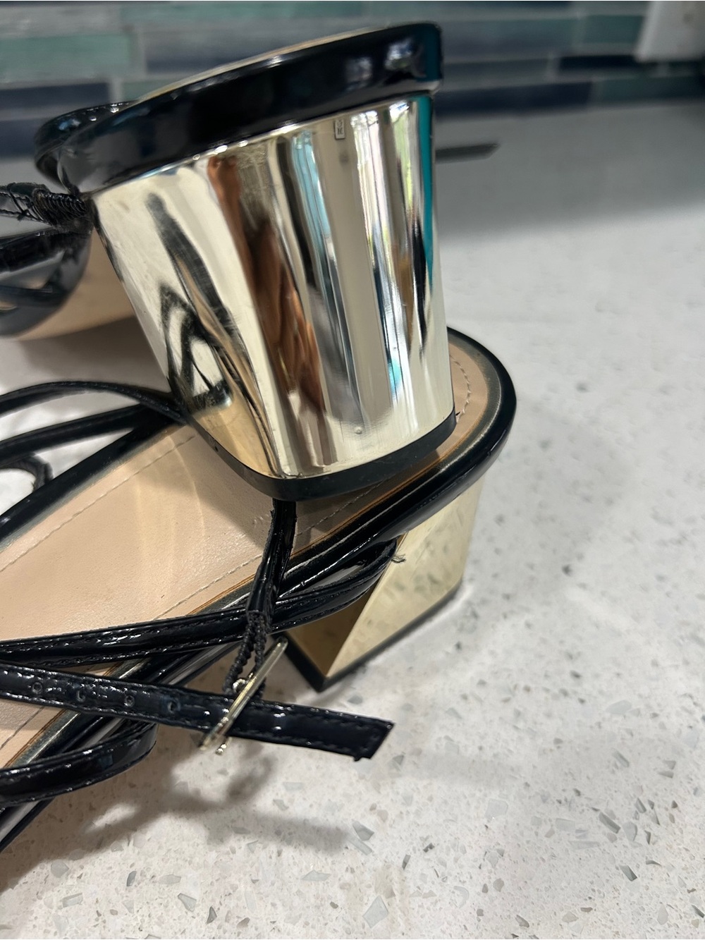 WHBM Strappy Sandal w/Gold Metallic Heel, Size 10